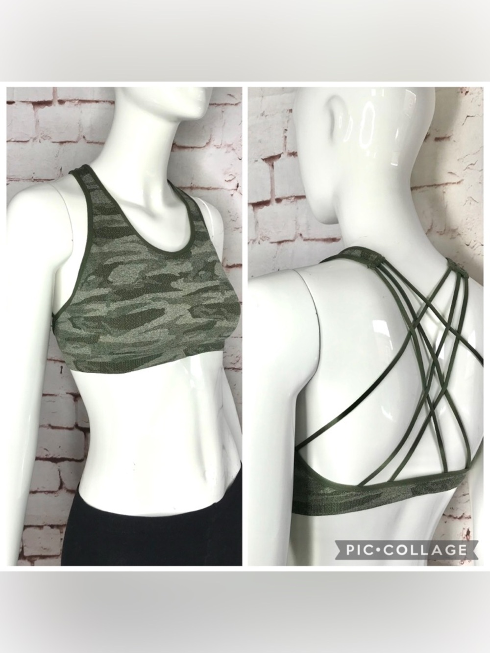 PRO FIT Seamless Olive Green Camouflage L Workout Activewear Bra Size Large